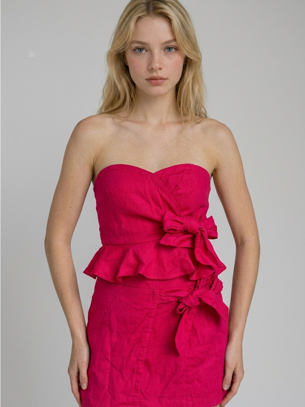 Forever 21 Strapless Hot Pink Peplum Dress with Side Bows